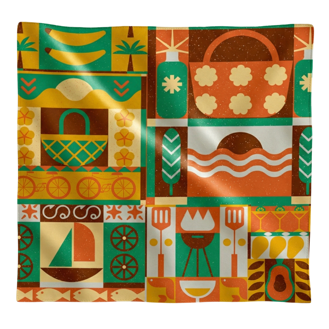 Golden Picnic -  100% Habotai Silk Scarf