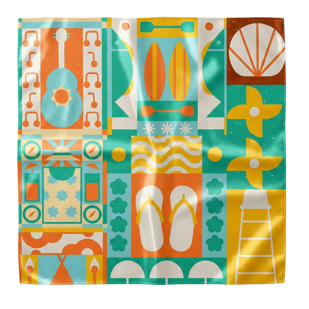 Coastal Rhapsody -  100% Habotai Silk Scarf